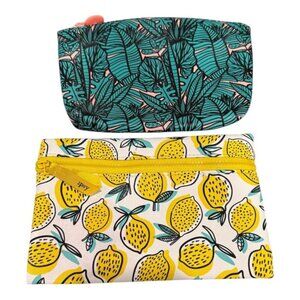 Ipsy Makeup Cosmetic Bags Set Lemons Tropical Leaves Zipper Pouch Travel Organiz